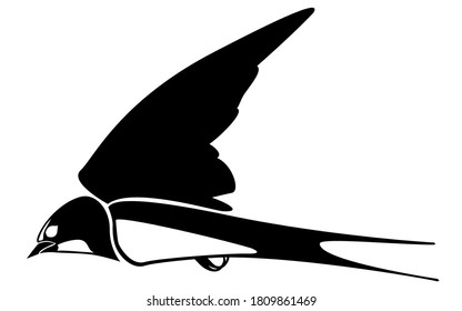 Vector ink pen hand drawn flying swallow silhouette illustration with vintage feel | Flying swallow tattoo