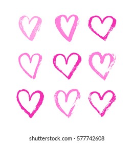 Vector ink pink hearts symbol on Happy Valentines Day. Grunge style
