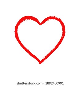 Vector ink red heart shape. Hand-drawn illustration on a white background isolated. Perfect for the design of postcards, posters, textile etc. with free space for text