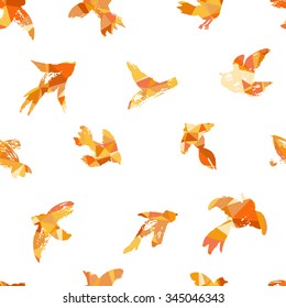 Vector ink seamless pattern with birds. Hand drawn birds background. Watercolor silhouette of seagull, pigeon, swallow. Allover print with ink birds.