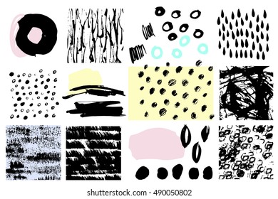 Vector ink set. Collection of creative hand drawn textures. 