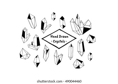 Vector ink set. Hand drawn crystals.