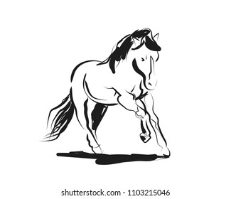 Vector ink sketch of a running horse