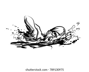 Vector ink sketch swimmer