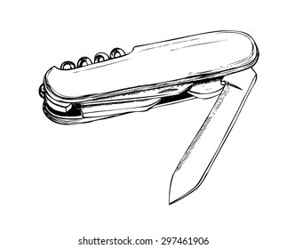 Vector ink sketch of swiss multitool knife