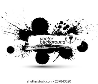 Vector ink splash monochrome seamless pattern with rounded overlap shapes, black and white graphic art repeat backdrop with overlap acrylic spots, scanned and traced.