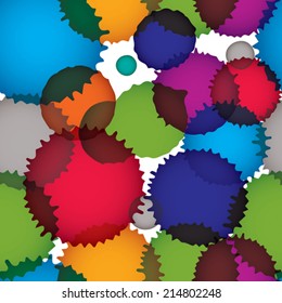 Vector ink splash seamless pattern with rounded overlap shapes, dirty graphic art repeat backdrop with overlap acrylic spots, scanned and traced.