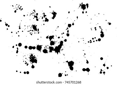 Vector Ink splashes. Handmade paint splatter background. black smears, scratch, strokes, Blots, spray, Traces of brush. Abstract texture for designs. Ink droplets.