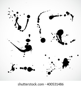 Vector ink splashes template splat set isolated.