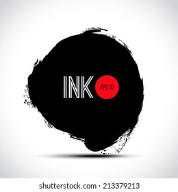 Vector ink splatter. Abstract grunge design element. Black and white design with red label. Hand drawn watercolor splash. Can be used for banner, flayer, book cover, restaurant menu, poster etc