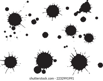 Vector ink spots, black drops isolated on white background	