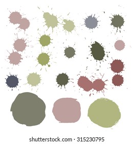 Vector ink stain. Vector color blots on white background for design use of paint splash. Vector of brush strokes