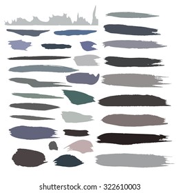 Vector ink stain Vector set of dark blots Isolated on white background Abstract vector background set for design use Collection of black paint splash. Vector set of brush strokes. Ink Splat Set gray