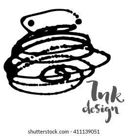 Vector ink stains design card. Isolated black splashes on white background. Modern gray brush lettering title phrase.