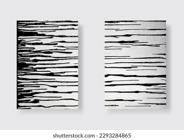 Vector ink striped pattern set. Abstract art texture with bold monochrome stripes. Creative background with distorted lines. Decorative black and white striped design with. Vector illustration.