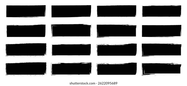 Conjunto de traçados de tinta vetorial. Grande conjunto de pinceladas de pintura vetorial traçado e bandeira grunge para decoração de fundo abstrata. Mancha de tinta preta, splash, splatter e ilustração de textura aquarela.