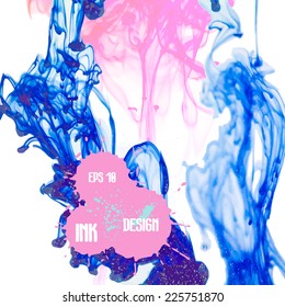 Vector Ink swirling in water, cloud of ink in water isolated on white.