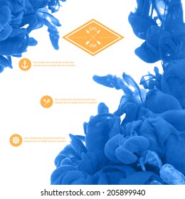 Vector ink swirling in water. Isolated cloud of blue ink on white. Template design for infographics, banner. Paint in water on white background. Splashes of paint. Texture of ink, paint in water