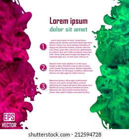 Vector ink swirling in water. Isolated cloud of red and green ink