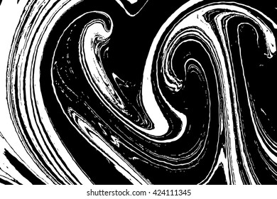 Vector Ink texture watercolor hand drawn Ebru, Turkish marbling art illustration, abstract background, white and black aqua print. Stone or rock texture.