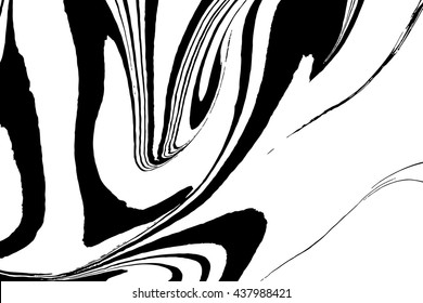 Vector Ink texture watercolor hand drawn Ebru, Turkish marbling art illustration, abstract background, white and black aqua print. Stone or rock texture.