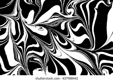 Vector Ink texture watercolor hand drawn Ebru, Turkish marbling art illustration, abstract background, white and black aqua print. Stone or rock texture.