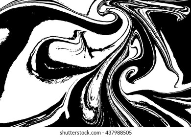 Vector Ink texture watercolor hand drawn Ebru, Turkish marbling art illustration, abstract background, white and black aqua print. Stone or rock texture.