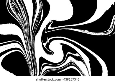 Vector Ink texture watercolor hand drawn Ebru, Turkish marbling art illustration, abstract background, white and black aqua print. Stone or rock texture.