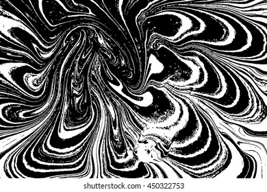 Vector Ink texture watercolor hand drawn Ebru, Turkish marbling art illustration, abstract background, white and black aqua print. Stone or rock texture.