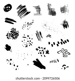 Texturas de tinta vectorial. Patatas pintadas a mano, pinceles y formas abstractas. Ideal para pinceles, diseño de patrones abstractos o adición de textura a ilustraciones.