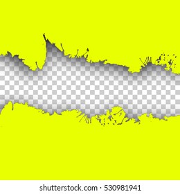 Vector ink transparent tape on yellow background with realistic shadow. Ink blot artistic tape. Easy editable.