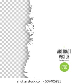 Vector ink transparent vertical tape on white background with realistic shadow. Ink blot artistic tape. Easy editable.