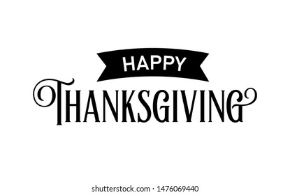 Vector ink typography card Happy Thanksgiving isolated on white background. Hand written black autumn calligraphy text for postcard, badge, event, icon, logo, template, banner, design element.