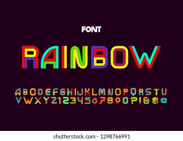 Vector  inline font. Modern colorful font and alphabet.