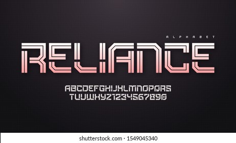 Vector inline technology alphabet, creative characters set.