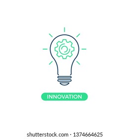 Vector innovation icon. Light bulb and cog inside. Premium quality graphic design element. Modern sign, linear pictogram, outline symbol, simple thin line icon