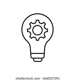 Vector innovation icon. Light bulb and cog inside. Premium quality graphic design element. Modern sign, linear pictogram, outline symbol, simple thin line icon