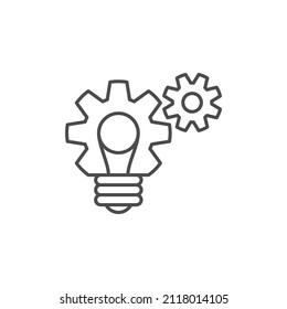 Icono de innovación de vectores. Bombilla y cog adentro. Elemento de diseño gráfico de calidad superior. Signo moderno, pictograma lineal, símbolo de contorno, icono de línea delgada simple