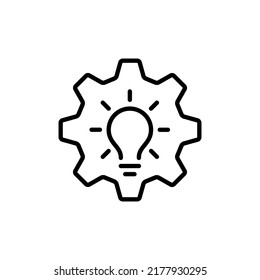 Vector innovation icon. Light bulb and cog inside. Premium quality graphic design element. Modern sign, linear pictogram, outline symbol, simple thin line icon