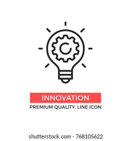 Vector innovation icon. Light bulb and cog inside. Premium quality graphic design element. Modern sign, linear pictogram, outline symbol, simple thin line icon - Shutterstock ID 768105622