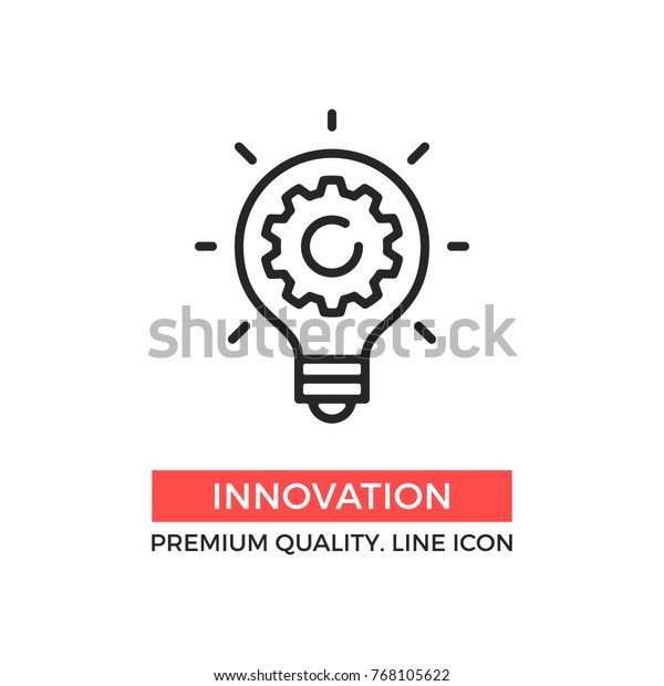 Vector innovation icon. Light bulb\
and cog inside. Premium quality graphic design element. Modern\
sign, linear pictogram, outline symbol, simple thin line\
icon