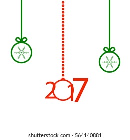 Vector inscription 2017 with ball and snowflake. Christmas greeting card