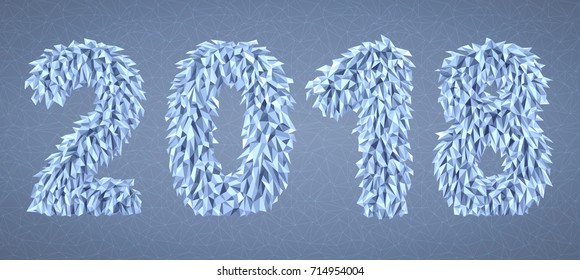 Vector inscription 2018 from geometric triangle stylized frosty icicles