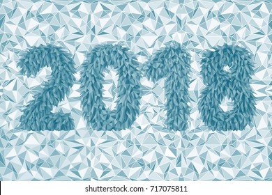 Vector inscription 2018 from geometric triangle stylized frosty icicles