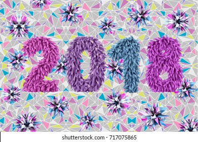 Vector inscription 2018 from geometric triangle stylized frosty icicles