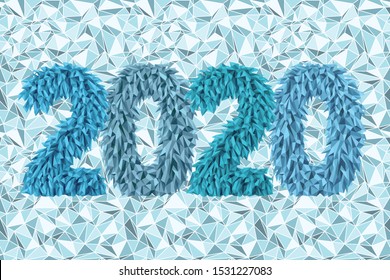 Vector inscription 2020 from geometric triangle stylized frosty icicles