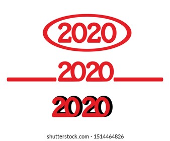 Vector inscription 2020, new year, calligraphy, red, holiday.
