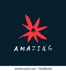 Vector inscription "Amazing" and flower. Poster, label, postcard, sticker, print, elements for design and other.