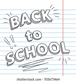 Vector inscription "back to school" on a sheet of notebook
