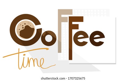 Vector inscription coffee time from a Cup of coffee and napkins on the table
